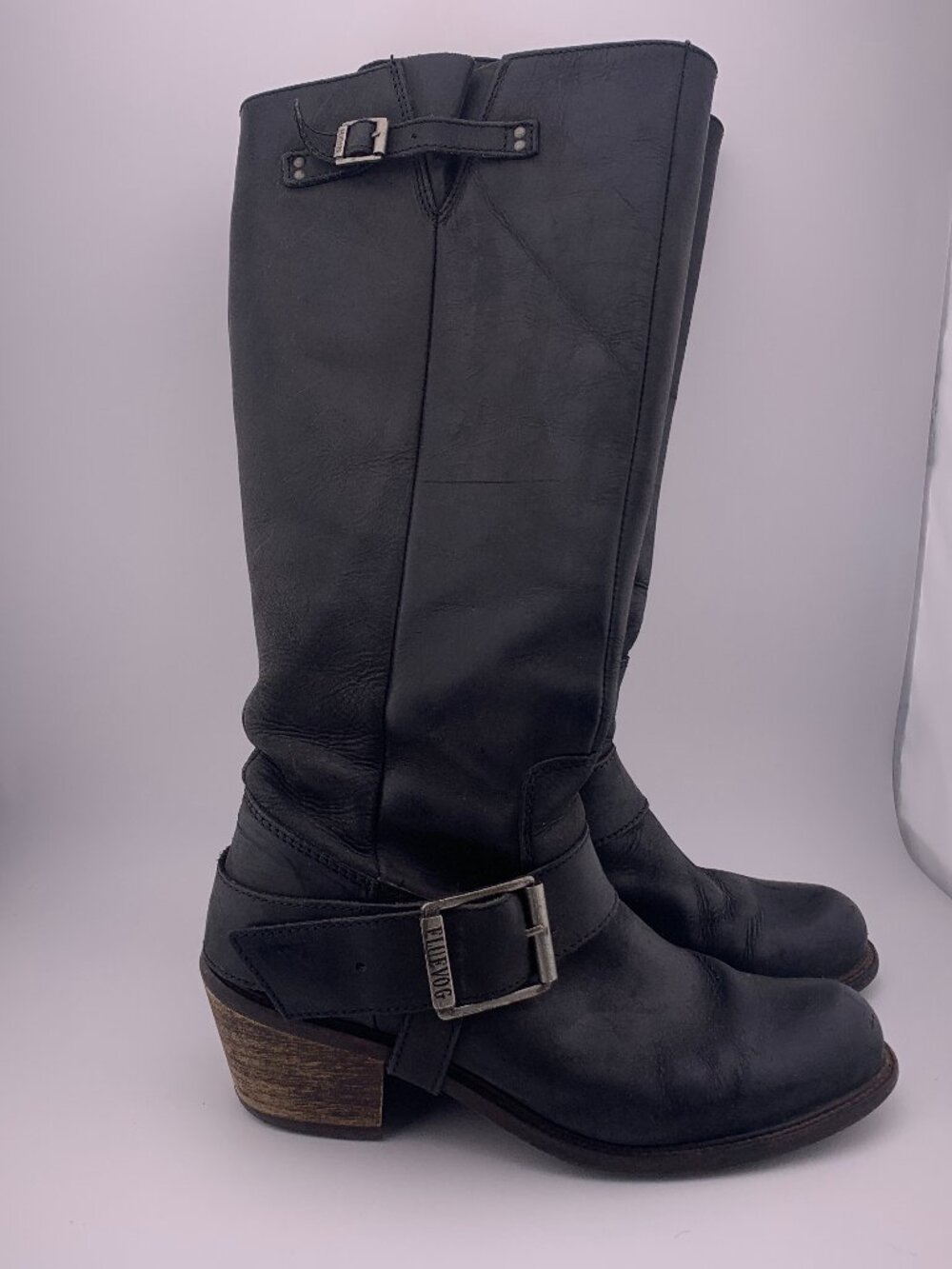 John Fluevog Adriana Luna Tall Buckled Black Leather Moto Bikercore Boot 9 READ